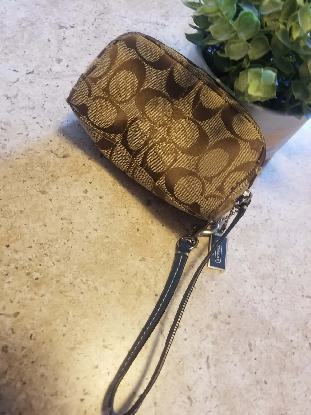 Coach Brown Signature Canvas Wristlet Pouch